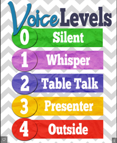 Voice Levels
0 - Silent
1 - Whisper
2 - Table Talk
3 - Presenter
4 - Outside